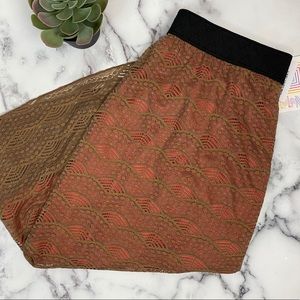 LuLaRoe Brown, Pink, Black Lace Skirt Size L